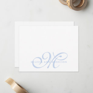 Eleganter Schriftzug Name Blaues Monogramm Flache  Mitteilungskarte