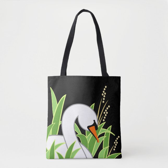 Eleganter Schwan auf schwarzem Hintergrund Tasche (Vorderseite)