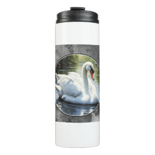 Eleganter Schwan schwimmt im Wasser Thermosbecher