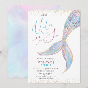 Eleganter Schwanz Wasserfarbe Meerjungfrau unter 4 Einladung
