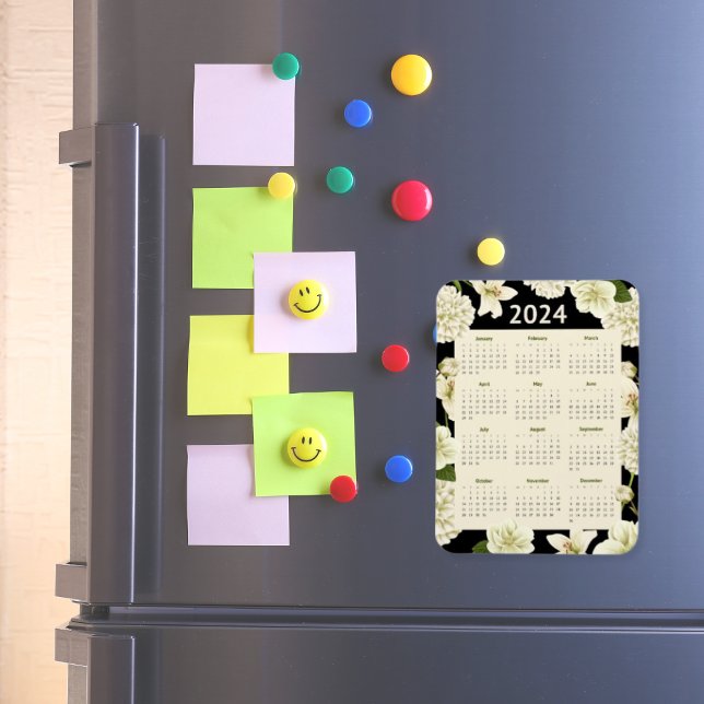 Eleganter Schwarz-Beige-Blütenkalender 2024 Magnet (Von Creator hochgeladen)