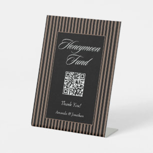 Eleganter Schwarz-Brown Stripes Honeymoon Fund Sockelschild