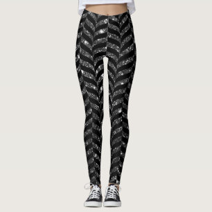Eleganter Schwarz-Glitzer-Look Zickzack Leggings