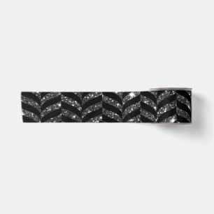 Eleganter Schwarz-Glitzer-Look Zickzack Satinband