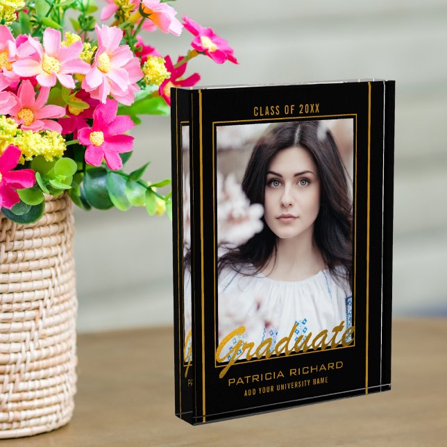 Eleganter Schwarz-Gold-Abschluss-Sake Fotoblock (Von Creator hochgeladen)