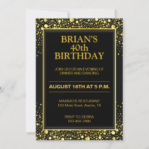 Eleganter Schwarz-Gold-Adult Geburtstag Einladung