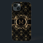 Eleganter Schwarz & Gold Barockrahmen iPhone 13 Hülle<br><div class="desc">Eleganter schwarz-goldfarbener Rahmen Barockstil mit anpassbarem Monogramm.</div>