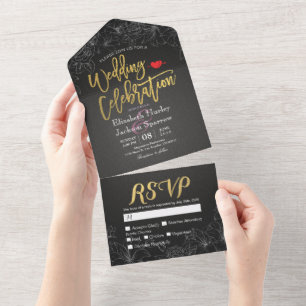 Eleganter Schwarz-Gold-Blütenrahmen Hochzeit RSVP All In One Einladung