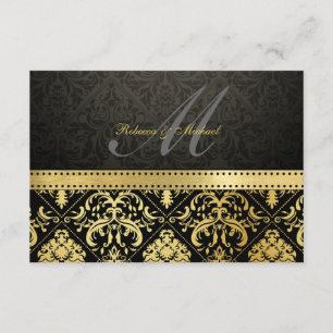 Eleganter Schwarz-Gold-Damask mit Monogram-UAWG RSVP Karte