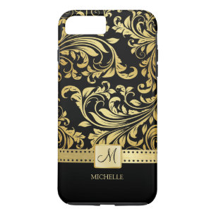 Eleganter Schwarz-Gold-Damast mit Monogramm title_seo2