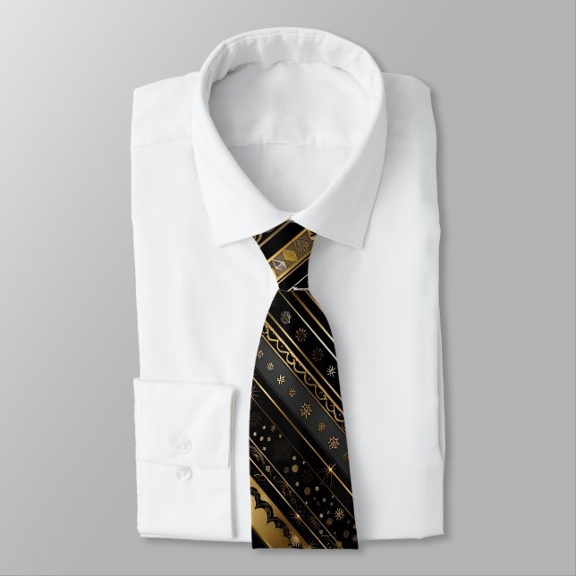 Eleganter Schwarz-Gold-Diagonal gestreift Krawatte (Gebunden)