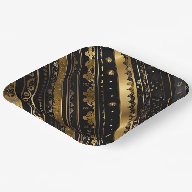 Eleganter Schwarz-Gold-Diagonal gestreift Pappteller (Gewinkelt)