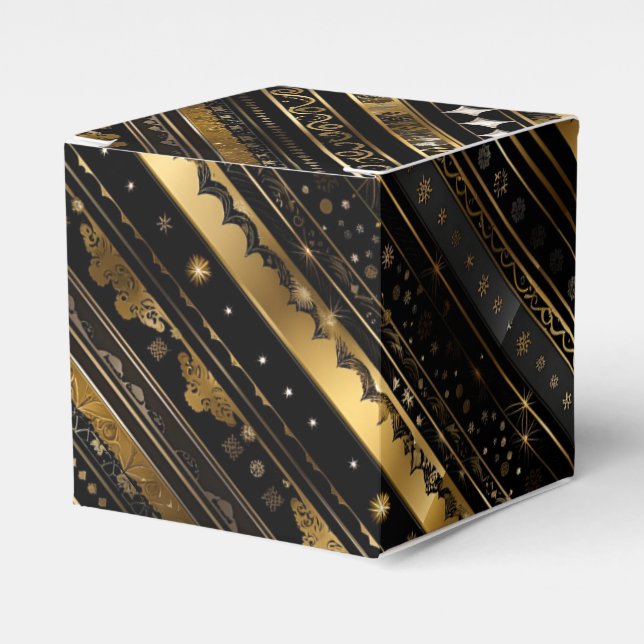 Eleganter Schwarz-Gold-Diagonal-Würfel Geschenkschachtel (Vorderseite)