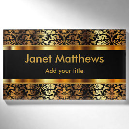 Eleganter Schwarz-Gold-Flora-Damast Namenschild