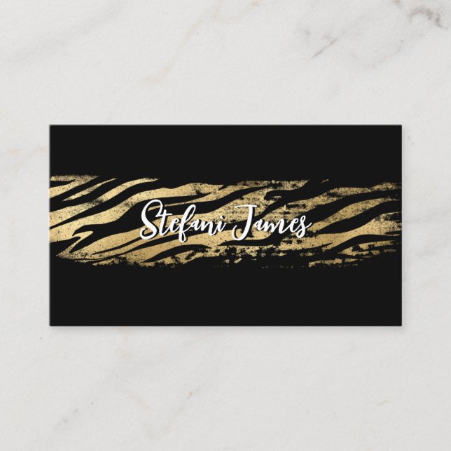 Eleganter Schwarz-Gold Foil Tiger Pinselstrich Visitenkarte (Vorderseite)