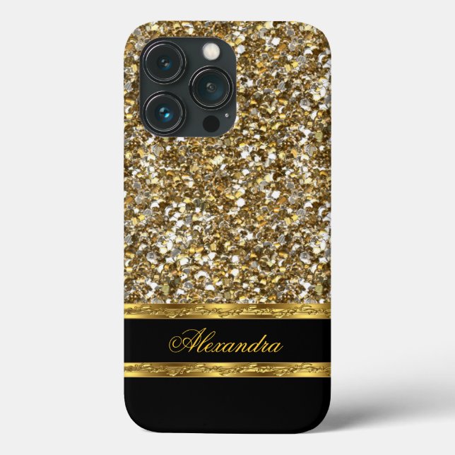 Eleganter Schwarz-Gold-Glitzer Case-Mate iPhone Hülle (Rückseite)