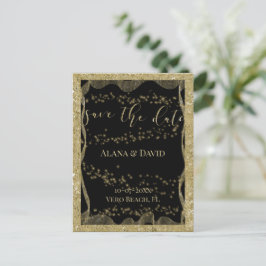 Eleganter Schwarz-Gold-Glitzer Save the Date Ankündigungspostkarte