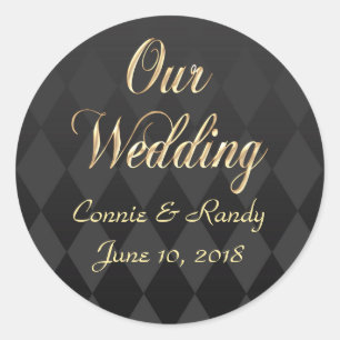 Eleganter Schwarz-Gold-Hochzeitsticker Runder Aufkleber