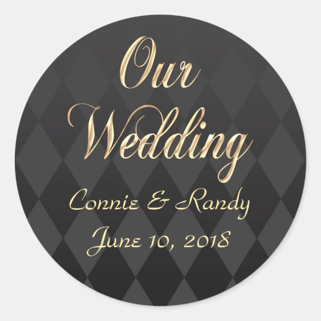 Eleganter Schwarz-Gold-Hochzeitsticker Runder Aufkleber (Vorderseite)