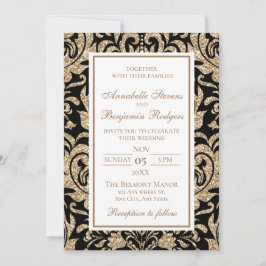 Eleganter Schwarz-Gold-Imitat-Glitzer Hochzeit Einladung