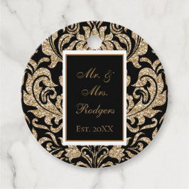Eleganter Schwarz-Gold-Imitat-Glitzer Hochzeit Geschenkanhänger