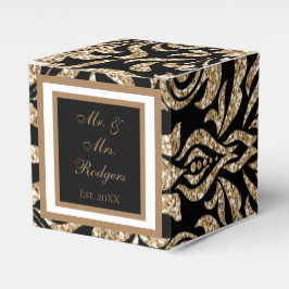 Eleganter Schwarz-Gold-Imitat-Glitzer Hochzeit Geschenkschachtel