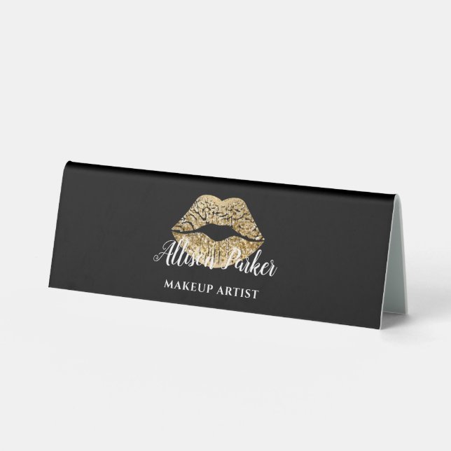 Eleganter Schwarz-Gold-Makeup-Künstler Tischaufsteller (Vorderseite)