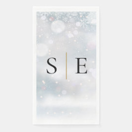 Eleganter Schwarz-Gold Monogramm Winter Serviette