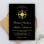 Eleganter Schwarz-Gold-Schönheitskompass Einladung<br><div class="desc">Die moderne nautische Hochzeitseinladung mit einem goldenen Kompass und eleganter Typografie vor schwarzem Hintergrund lädt Ihre Gäste ein. Fügen Sie einfach Ihre Veranstaltungsdetails zu dieser einfach zu bedienenden Vorlage hinzu, um sie zu einer einmaligen Einladung zu machen. Dreh die Karte auf, um ein Imitat mit Goldfolie auf der Kartenrückseite zu...</div>