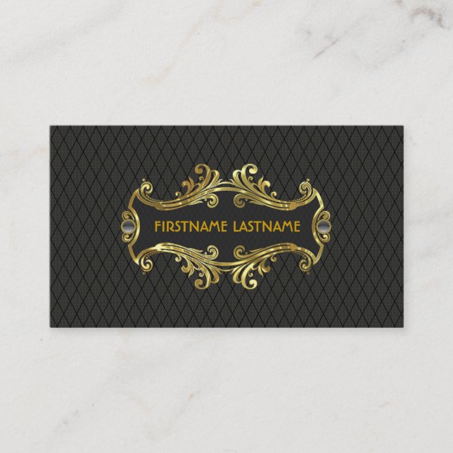 Eleganter Schwarz-Gold-Vintag-Goldrahmen Visitenkarte (Vorderseite)