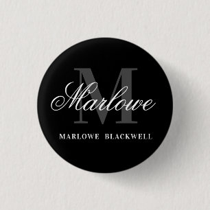 Eleganter Schwarz-Grau-Monogramm-Kalligrafie-Backp Button