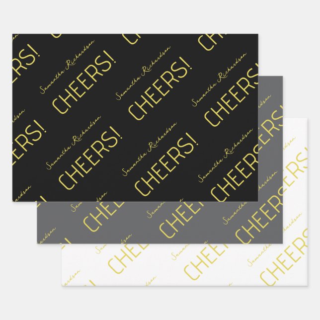 Eleganter schwarz-grauer, weißer Goldskriptname Geschenkpapier Set (Set)