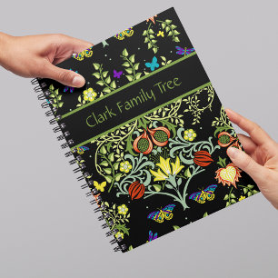 Eleganter Schwarz-Grün-Familienbaum Notizbuch