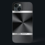 Eleganter Schwarz Metallic Print Silver Akzent Case-Mate iPhone Hülle<br><div class="desc">Eleganter,  schwarzer Metalldruck,  rostfreier Stahllook,  silberfarbene Streifen-Akzente und kundenspezifisches Monogramm. Modernes,  elegantes und trendiges Design.</div>