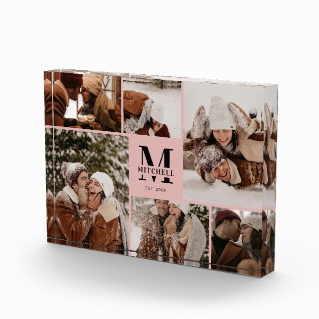 Eleganter Schwarz Rosa Familienfoto Collage Keepak Fotoblock (Rechts)
