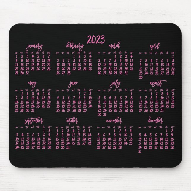 Eleganter Schwarz-Rosa-Kalender 2023 Mousepad (Vorne)
