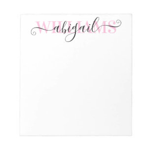 Eleganter schwarz-rosa-Kalligraphieskriptname Notizblock