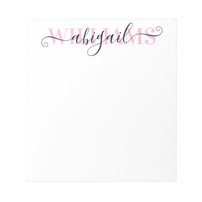 Eleganter schwarz-rosa-Kalligraphieskriptname Notizblock (Vorderseite)