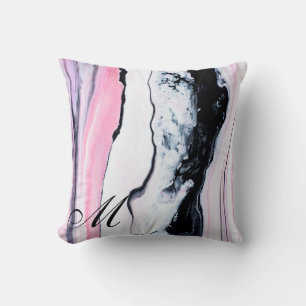 Eleganter Schwarz-Rosa-Monogramm-Marmor Kissen