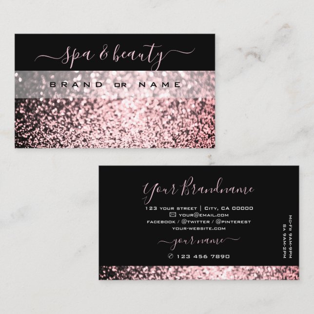 Eleganter Schwarz Rosa Sparkling Glitzer Beruflich Visitenkarte (Vorne/Hinten)