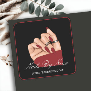 Eleganter Schwarz & Rot Beruflicher Nagelkünstler  Quadratischer Aufkleber