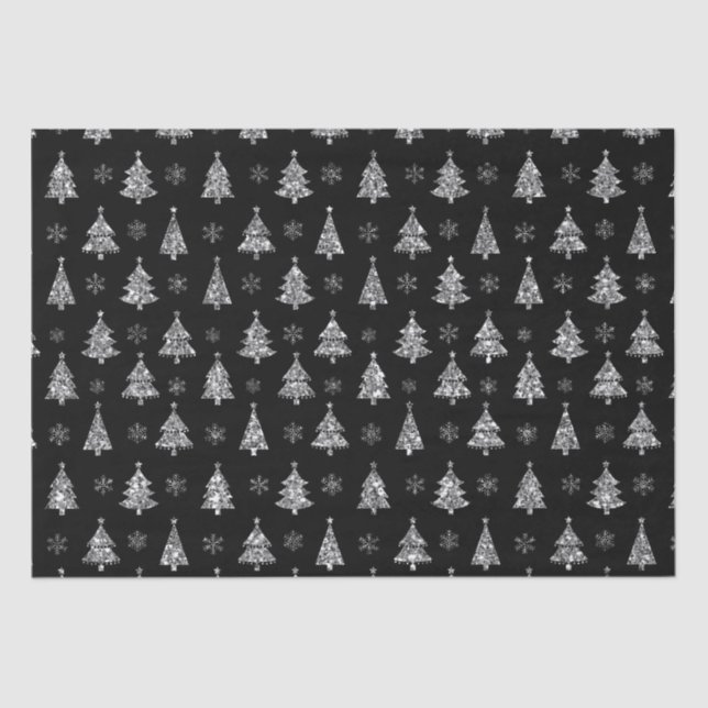 Eleganter Schwarz-Silberner Glitzer Weihnachtsbaum Seidenpapier (Vorderseite)