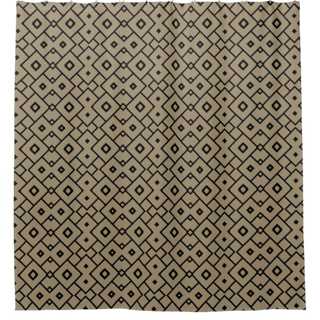 Eleganter Schwarz-Tan-Diamant-Gitterprint Duschvorhang (Vorderseite)