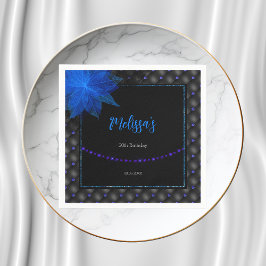 Eleganter Schwarz und Blau Geburtstag Serviette