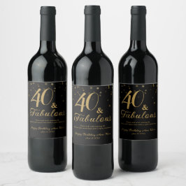 Eleganter Schwarz und Gold 40 und fabelhafter Gebu Weinetikett