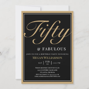Eleganter Schwarz und Gold 50 und fabelhafter Gebu Einladung