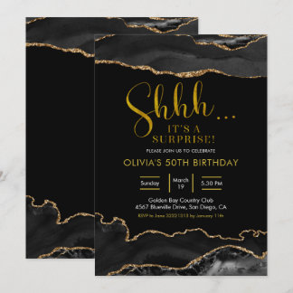 Eleganter Schwarz und Gold Agate Überraschung Gebu Einladung