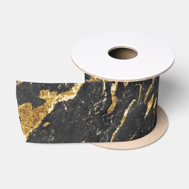 Eleganter Schwarz und Gold Trendy Luxus Marmoreffe Satinband (Spule)
