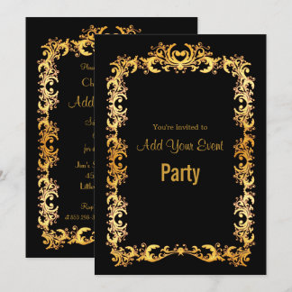 Eleganter Schwarz- und Goldrahmen Einladung