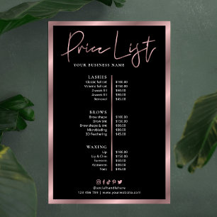 Eleganter Schwarz- und Roségold-Service-Preisposte Poster